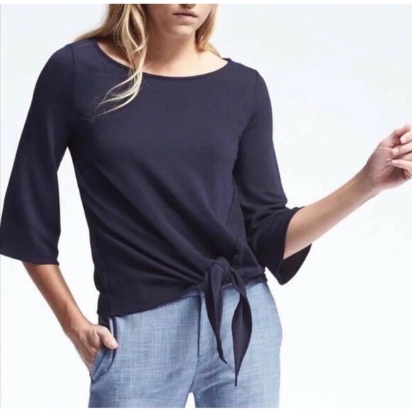 Banana Republic Tops - Banana Republic Women's Navy Blue Tie Front 3/4 Sleeve Top Size Small